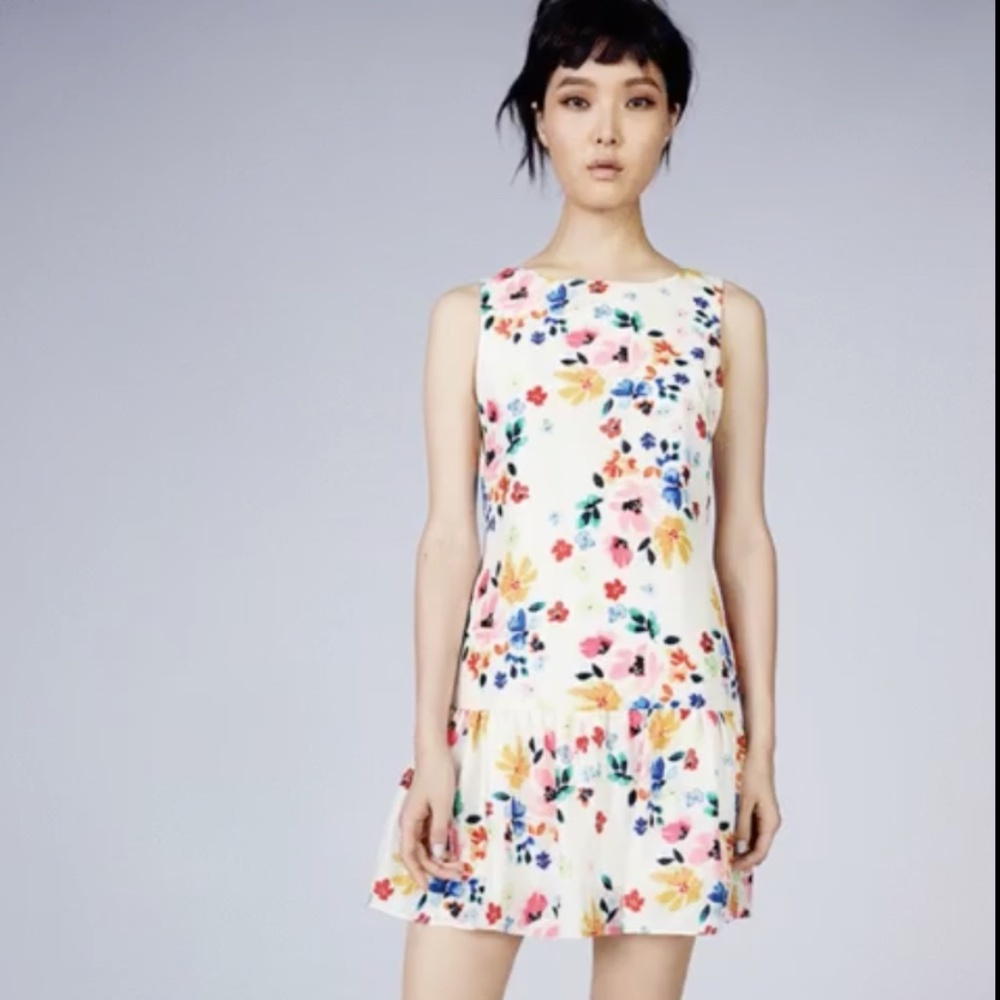 CeCe Drop Waist Dress, Watercolor Floral pattern Sz 8